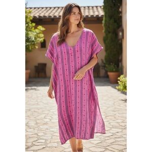 CP Shades Kaftan Pink Dress Women’s 100% Linen Boho Beach